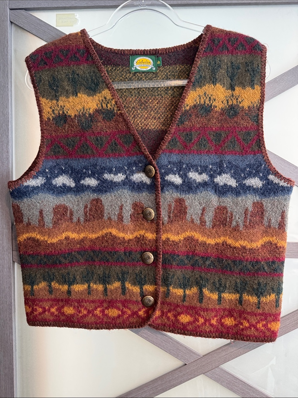 Cabela's Vintage Multicolor Southwestern Wool V-Neck Vest - medium